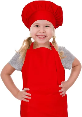 Miniatura 10 de Juego de delantal infantil y gorro de chef, delantales ajustables de algodón para niños con bolsillo grande, lindos para niñas y niños, baberos