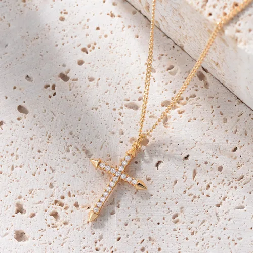 Miniatura 159 de Fettero - Collar con dije de cruz de fe, chapado en oro de 14 K, cadena fina, minimalista, simple, pequeña, para oración, regalo de joyería religiosa