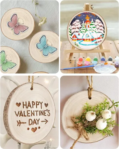 Miniatura 8 de Juego de 6 rebanadas de madera natural grandes de 9 a 10.5 pulgadas, para centros de mesa, bodas y baby shower, decoración de mesa, manualidades