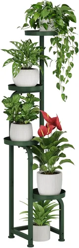 Bamworld Soporte de esquina para plantas para interiores y exteriores, soportes altos de metal para múltiples plantas, estante resistente de 4 Verde