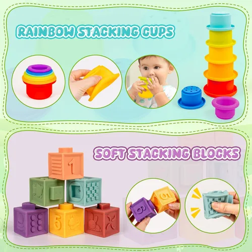 Miniatura 3 de Juguetes Montessori para Bebés de 6 a 18 Meses con Clasificador de Formas Sensoriales, Juguete de Juego de Correspondencia, Anillos Apilables
