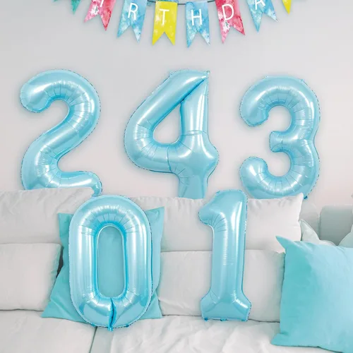 Miniatura 5 de Globo de número 4 de 40 pulgadas en color azul claro, de mylar con helio y aluminio para cumpleaños, decoraciones de fiesta, boda, baby shower