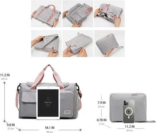 Miniatura 3 de Bolsa de viaje plegable con bolsillo seco y húmedo y compartimento para zapatos, bolsa de gimnasio deportivo, bolsa de viaje, bolsa de equipaje a