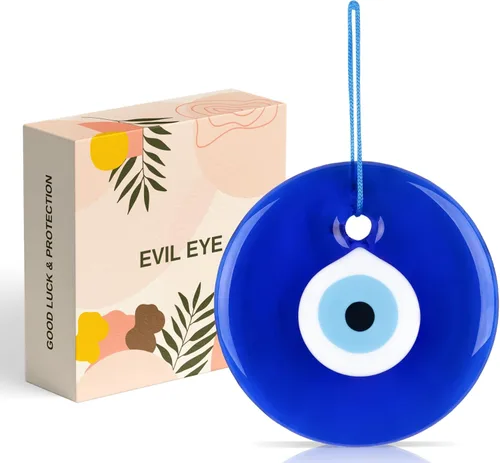 BCS Decoración azul contra el mal de ojo de 5.2 pulgadas, adorno colgante de pared hecho a mano turco griego Nazar amuleto de buena suerte y amuleto