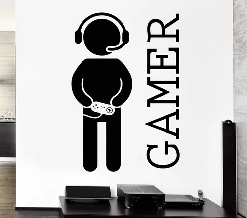 Miniatura 3 de Vinilo adhesivo para pared, diseño de videojuegos, joystick, decoración para sala de juegos (z2065) M 22.5 x 35 pulgadas, marrón