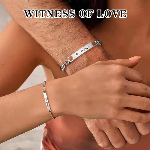 Miniatura 2 de Pulseras a juego, pulseras de pareja, regalos de aniversario para él y ella, novio y novia, pulseras de acero inoxidable, joyería de relación