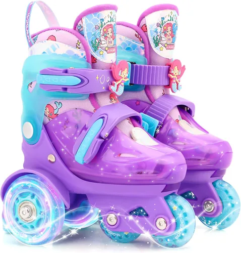Miniatura 13 de Patines de ruedas ajustables para niños, niñas y señoras con ruedas que se iluminan con flash (edad 3-9), equilibrio de tres puntos, empaque de caja