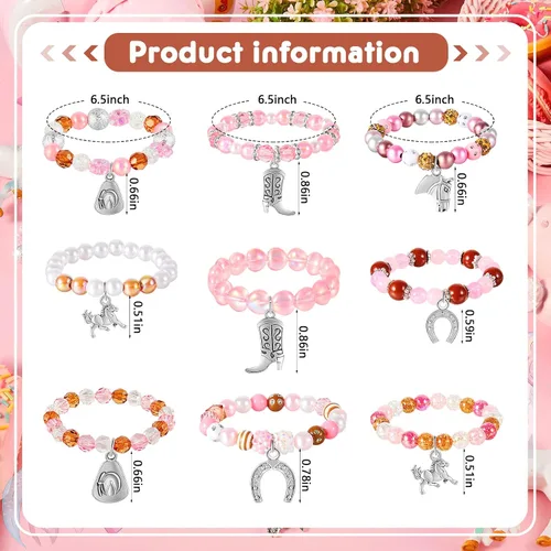 Miniatura 2 de Sureio 9 pulseras de cuentas occidentales para fiestas, regalos de Navidad para adultos, dije de caballo y bota, pulseras para amantes