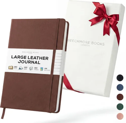 Miniatura 36 de BEECHMORE BOOKS Cuaderno rayado, 5.8 x 8.3 pulgadas, páginas rayadas A5, 160 páginas, diarios de cuero de tapa dura para mujeres, hombres, escritura