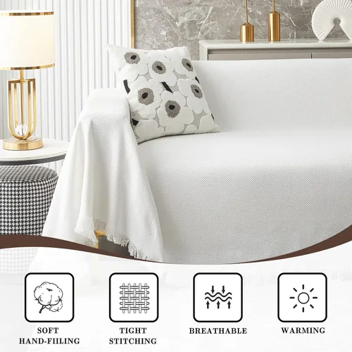 Miniatura 4 de MYSKY HOME Funda para sofá de color blanco para sofás seccionales, fundas para sofás de 3 cojines, protector para sofá, fundas para sofá