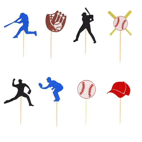 Miniatura 6 de 24 piezas de decoración para cupcakes de béisbol, jugadores de béisbol, temática deportiva, para baby shower, fiesta de cumpleaños, suministros