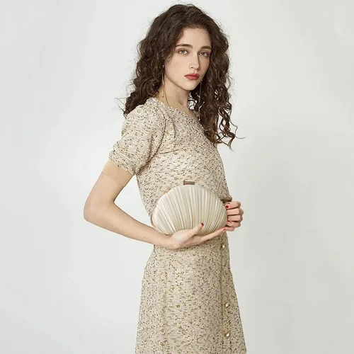 Miniatura 2 de Bolso de mano de noche plisado de satén para mujer, elegante bolso de mano con cadena para boda
