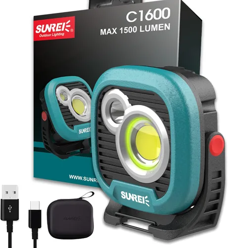 Miniatura 13 de SUNREI Luz de Trabajo Magnética LED de 1300LM con Atenuación Sin Escalones, Linterna Mecánica COB de 7800mAh, Reflector Recargable IPX65 con Gancho