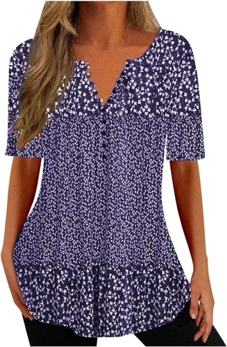 SMIDOW Blusa tipo túnica de verano para mujer, estilo casual, holgada, manga corta, cuello en V, estilo vintage, retro, con gráficos