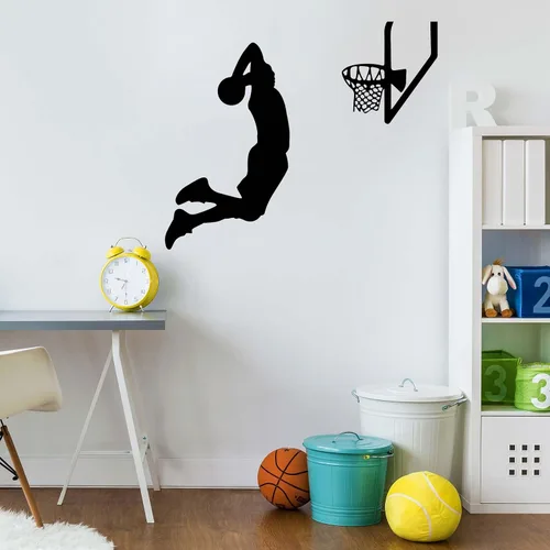 Miniatura 6 de CEYAZYE Calcomanías de pared de vinilo de silueta de jugadores de baloncesto, decoración de baloncesto, decoración de pared, arte de pared