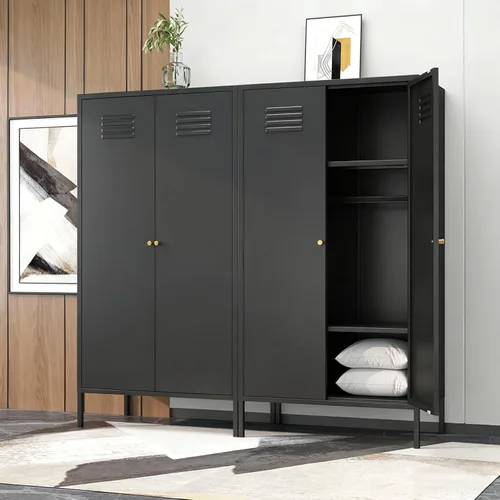 Miniatura 4 de Armario magnético de almacenamiento para puerta, armario de metal resistente de 57 pulgadas con barra para colgar y estantes, armario de acero