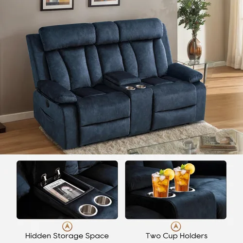 Miniatura 4 de Sofá biplaza reclinable eléctrico con consola, sofá reclinable eléctrico con calor y masaje, sofá biplaza reclinable de pared con puertos dobles