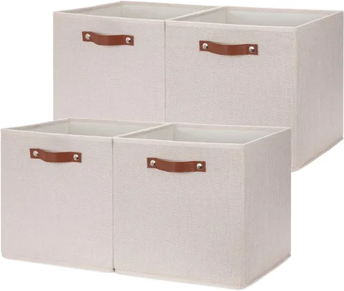 Miniatura 19 de HNZIGE Juego de 4 cubos de almacenamiento de tela, organizadores plegables para estantes, hogar, cubos decorativos para el hogar, juguetes, armario