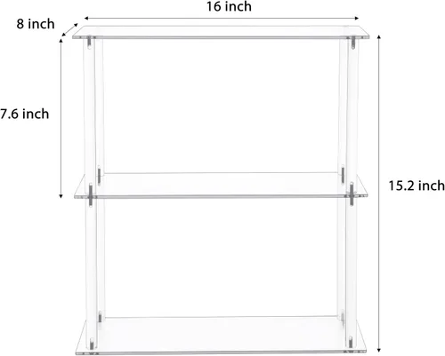 Miniatura 3 de Jusalpha Acrílico transparente rectangular de 3 niveles con soporte de exhibición de metal para estante de escritorio, estantes de organización
