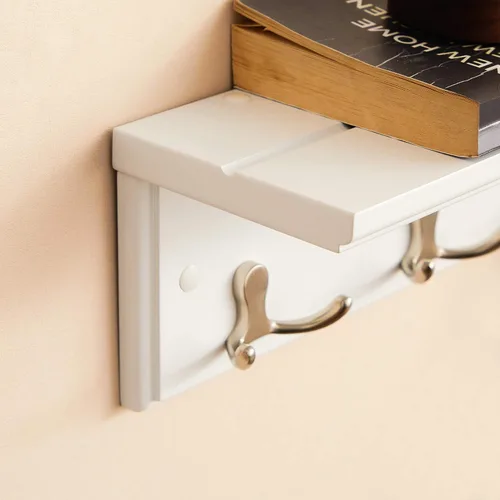 Miniatura 2 de SONGMICS Perchero colgante de entrada, estante de madera montado en la pared, con 4 ganchos dobles, estante flotante de pared, blanco ULHR42WT