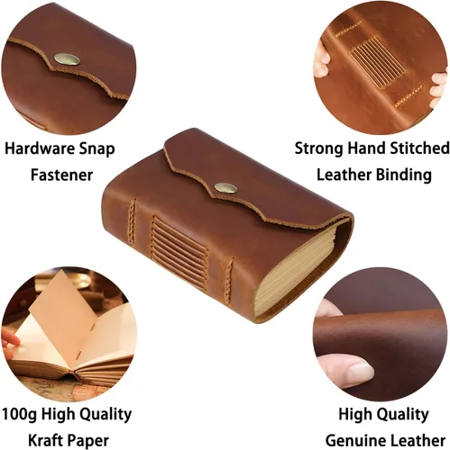 Miniatura 5 de Acidea Cuaderno de bolsillo de cuero, 4.3 x 3 pulgadas, cuaderno de bocetos vintage de cuero auténtico, sin forro, 320 páginas, papel kraft pequeño