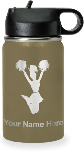 LaserGram Botella de agua personalizada, animadora, acero inoxidable de doble pared aislada al vacío con popote superior, regalo grabado