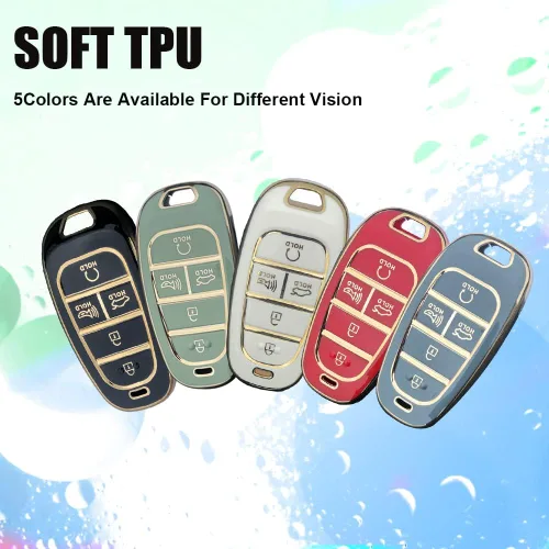 Miniatura 7 de SANRILY Golden-Edge - Funda para llavero de 5 botones para Hyundai Sonata Tucson 2022 2021 2020 Santa Fe Santa Cruz, funda de protección completa