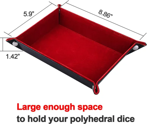 Miniatura 3 de SIQUK Bandeja de Dados de Doble Cara Plegable Rectangular de Cuero PU y Portadados de Terciopelo Burdeos