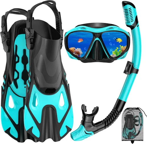 Miniatura 10 de Snorkeling Gear for Adults, Mask Fin Snorkel Set, Dry Top Snorkel Mask, Panoramic View Anti-Leak Anti-Fog 3 in 1 Snorkeling Kit Travel Diving