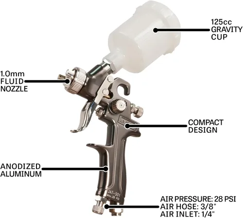 Miniatura 2 de JET Mini pistola de pulverización HVLP neumática, boquilla de 0.039 in, taza de 125 cc (modelo JAT-501)