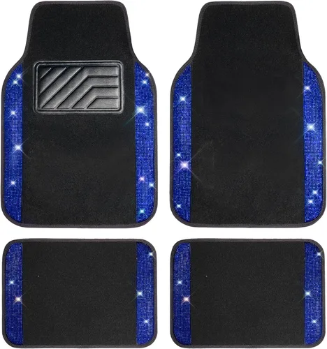 Miniatura 12 de CAR PASS - Alfombras de coche con diamantes brillantes, alfombrillas de suelo de diamantes de imitación con purpurina brillante con almohadilla