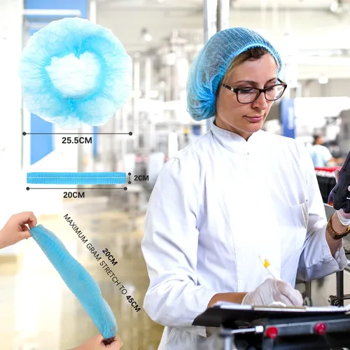 Miniatura 2 de Paquete de 100 gorras no tejidas desechables de 21 pulgadas para el cabello, para hospital, salón, spa, catering y espacio de trabajo sin polvo Azul