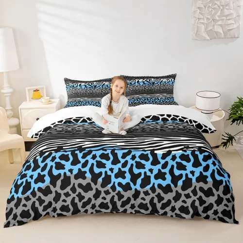 Miniatura 13 de Juego de funda de edredón con estampado de leopardo, tamaño individual, juego de ropa de cama rústica con rayas de piel de cebra, decoración