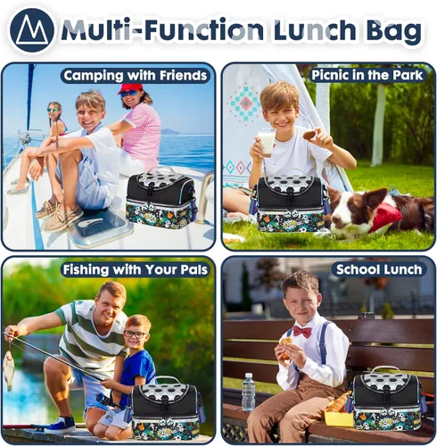 Miniatura 8 de Bolsa de almuerzo aislada de doble piso para niños, bolsa de comida grande para el regreso a la escuela, para niños, niñas, hombres y mujeres