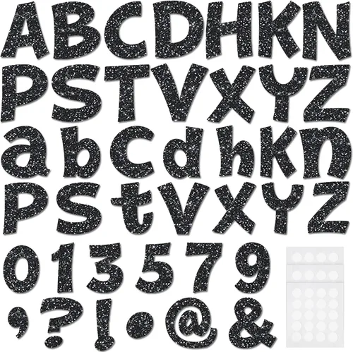 Miniatura 28 de Colarr 144 letras con purpurina para tablero de anuncios para el aula, números, símbolos de puntuación, letras troqueladas de 4 pulgadas con punto