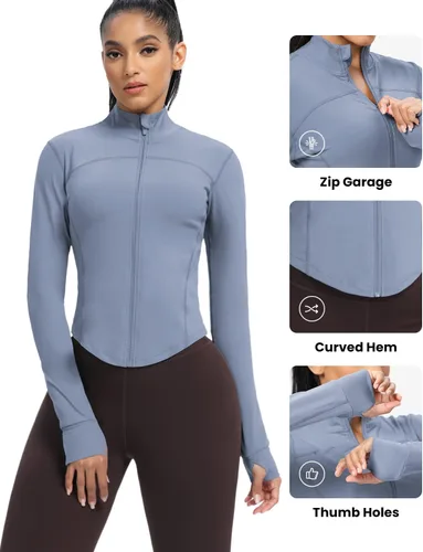 Miniatura 9 de AVGO Chaquetas de entrenamiento recortadas para mujer, con cremallera, ajustadas, atléticas, con agujeros para el pulgar