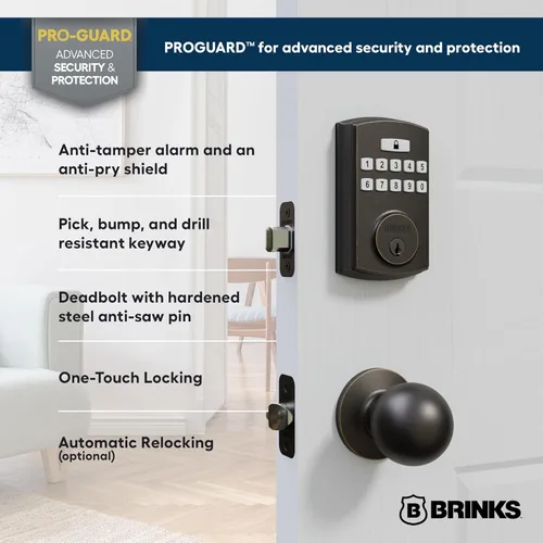 Miniatura 3 de BRINKS Cerradura de puerta de entrada sin llave, cerradura de puerta de teclado de alta seguridad, 50 códigos de usuario, función de bloqueo Bronce