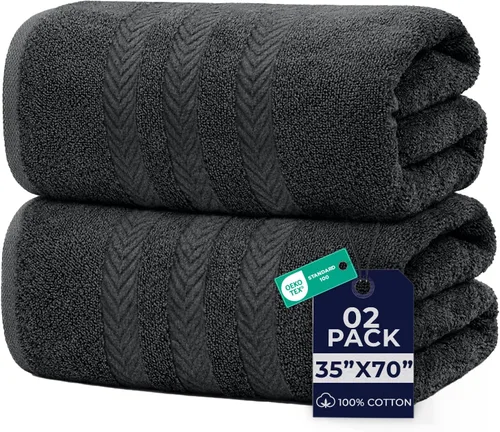 DAN RIVER Paquete de 2 toallas de baño extra grandes de 35 x 70 pulgadas, toallas de baño grandes para adultos, juego de toallas de gran tamaño Gris