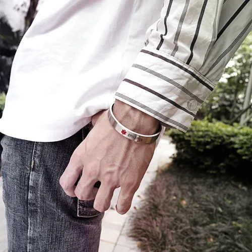 Miniatura 7 de LoEnMe Jewelry Pulseras de alerta médica personalizadas para hombres y mujeres, personalizable, grabado gratuito, acero inoxidable, pulsera