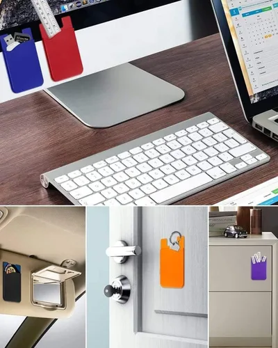 Miniatura 7 de Billetera de silicona para teléfono, soporte para tarjetas para la parte posterior de la funda del teléfono, cartera de identificación/tarjeta