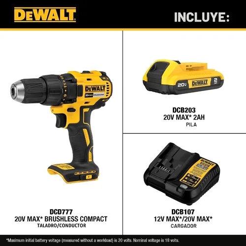 Miniatura 2 de DEWALT Juego de destornilladores inalámbricos de 20 V Max, taladro eléctrico, sin escobillas de 1/2 en 2 velocidades, batería de 2.0 Ah y cargador