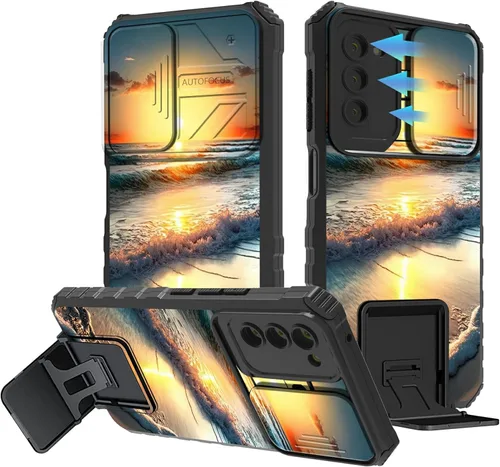 Miniatura 501 de Funda para Samsung Galaxy S22 Ultra 5G, Galaxy S22 Ultra con cubierta de cámara deslizante, funda resistente de doble capa con función atril Black