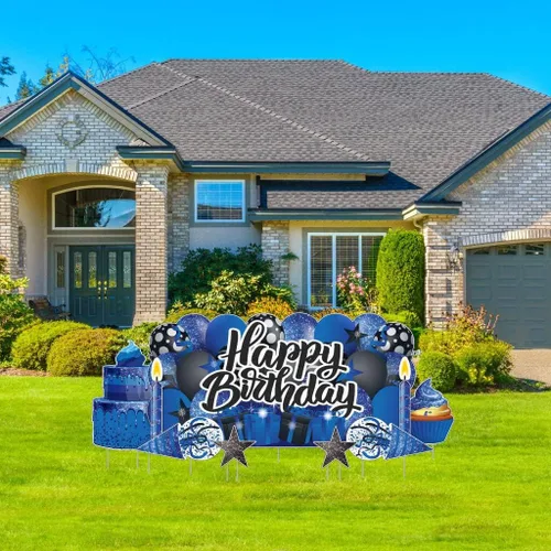 VictoryStore Tarjetas de Jardín EZ de Gran Tamaño, Letreros de Jardín Brillantes de Feliz Cumpleaños, 36x72 Pulgadas, Plástico Corrugado Azul