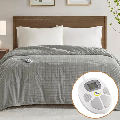 Miniatura 11 de Serta - Manta eléctrica, suave, acanalada, manta térmica de felpa para oficina, sofá, temporizador de apagado automático de 1 a 12 horas, 10 niveles