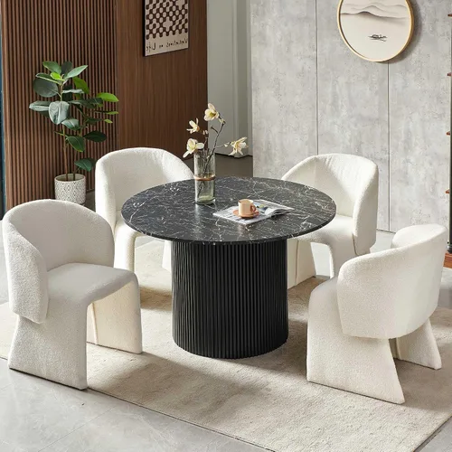 Miniatura 20 de Homedot Juego de mesa de comedor de 3 piezas para 2, mesa de cocina redonda de 47" y sillas de comedor tipo barril tapizadas en marrón, juego