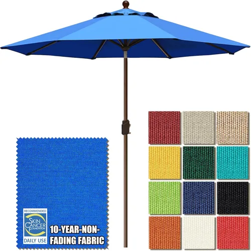 EliteShade USA - Sombrilla de 9 pies para patio, sombrilla de mesa para exteriores con ventilación, no se decolora durante 10 años, Azul Real