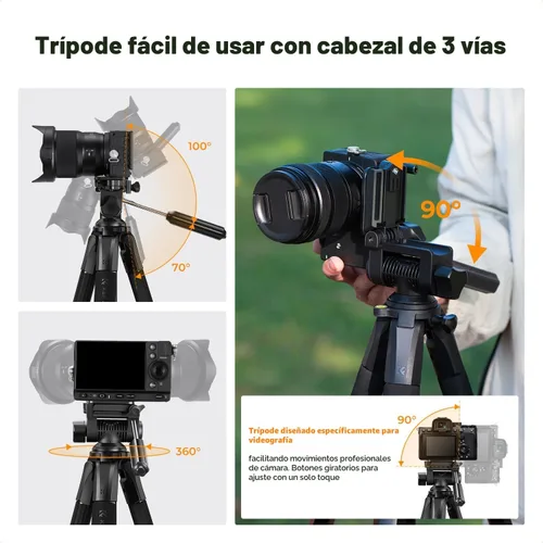Miniatura 6 de K&F CONCEPT Trípode para cámara, 75 pulgadas, ligero, portátil, para viajes al aire libre, trípodes DSLR para cámara, teléfono, grabación de video