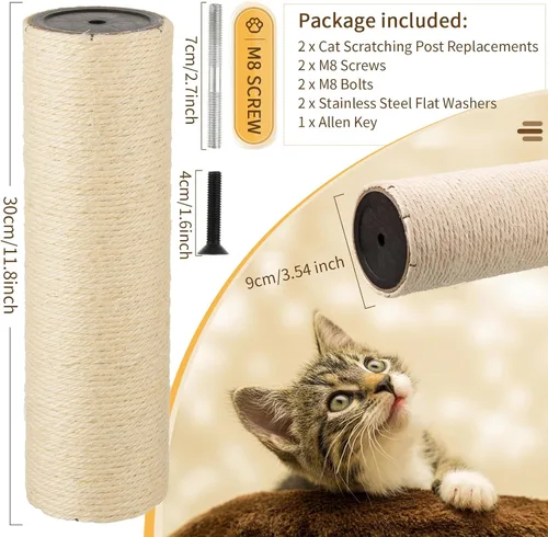 Miniatura 2 de 2 postes rascadores de raíces para gatos, repuesto de poste de rascador de árbol de gato de 11.81 x 3.54 pulgadas, poste de sisal natural, poste