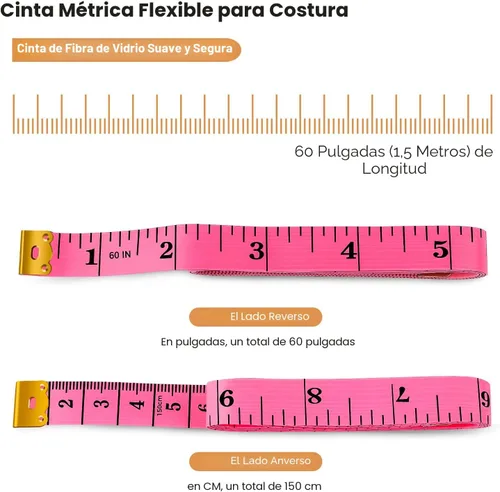 Miniatura 2 de iBayam Paquete de 2 cintas métricas para tela, cuerpo, costura, sastre, punto, vinilo, manualidades del hogar, 150 cm, suave, rosa de moda