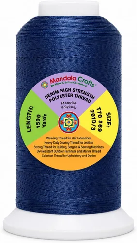 Miniatura 91 de Mandala Crafts Airforce Blue - Hilo resistente de 1500 yardas Tex 70 hilos de poliéster fuertes para coser cortinas, jeans, cuero, cabello